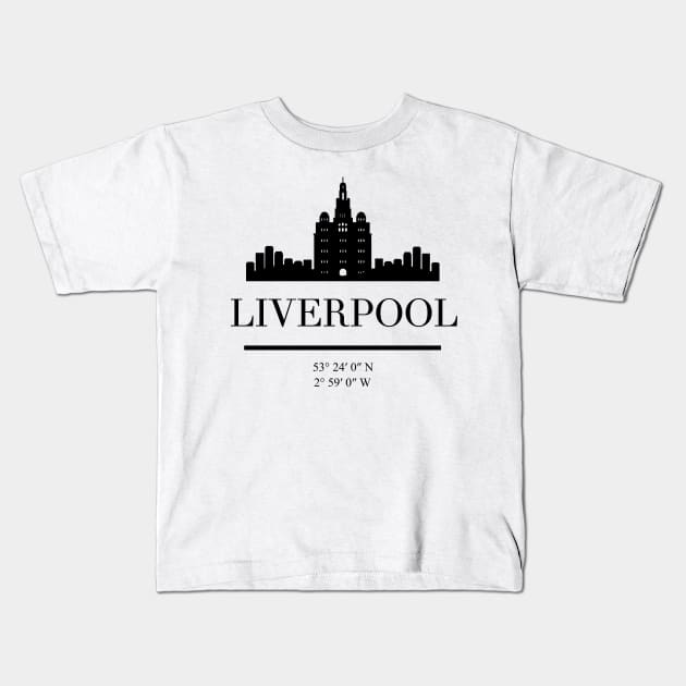 LIVERPOOL ENGLAND BLACK SILHOUETTE SKYLINE ART Kids T-Shirt by deificusArt